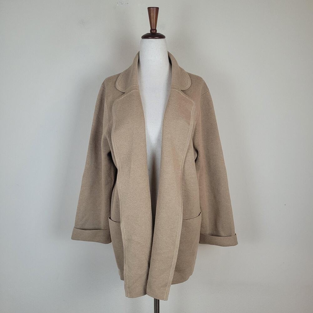 J.CREW Sweater Blazer Large Tan Knit Open Cardigan Pockets‎ Collared Cozy Eloise